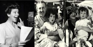 Fanny Brice acting and with her family